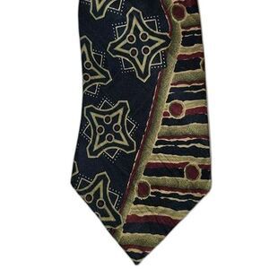 Vintage CHAPS Ralph Lauren 100% Silk 90s Geometric Navy Maroon Gold Multicolor